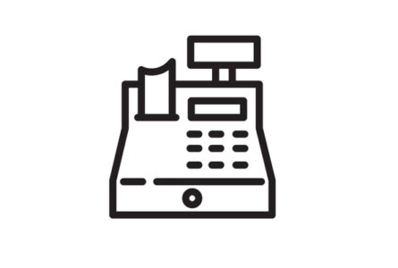 Cash register thin line icon. Equipment, machine, checkout isolated outline sign. Finance, payment, shopping concept. Vector illustration symbol element for web design